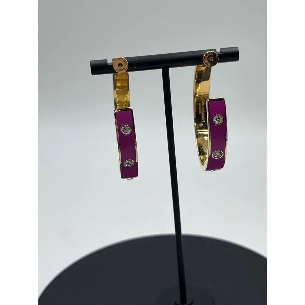 Kurt Geiger‎ Signed Fuchsia Enamel Eagle & Crystal Hoop Post Earrings